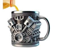 Generisch Mug with Stainless Steel Handle - Double Walled Motor Style Design Durable Coffee Milk Tea Cup Home Travel Workshop Garage Studio Cafe Office Work Study