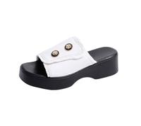 Generisch Mules, Women's Platform Heel, Bathing Shoes, Women's Non-Slip Slippers, Fabric Slides, Platform Beach Shoes, Classic Slippers, Open Toe, Summer Shoes, Breathable Slippers, White, 8 UK