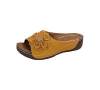 Generisch Mules, Women's Sandals, Slippers, Elegant Chic Sandals, Leather Sandals, Summer Hiking Sandals, Non-Slip Hiking Shoes for Beach, Travel, Trekking, Casual, Wide Feet Slippers, yellow, 7 UK
