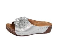 Generisch Mules, Women's Sandals, Slippers, Elegant Chic Sandals, Leather Sandals, Summer Hiking Sandals, Non-Slip Hiking Shoes for Beach, Travel, Trekking, Casual, Wide Feet Slippers, silver, 7 UK