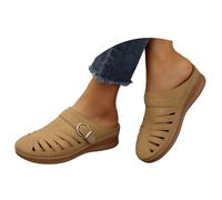 Generisch Mules Women's Summer Closed Leather Look Clogs with Buckle Hollow Slippers Comfortable Summer Shoes Wedge Sandals Slip-on Low Shoes for Nursing Professions, brown, 8 UK
