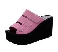 Generisch Mules Women's Summer Wedges Sandals Elegant Flip Flops with Block Heel Fashionable Strap Sandals Open Platform Sandals Comfortable Plain High Slippers Women Roman Slippers, pink, 9 UK