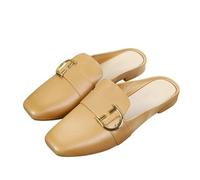 Generisch Mules Women's Trendy Backless Loafer with Metal Closure Summer Flat Shoes Comfortable Leather Look Slippers Retro Style Fashionable Slip On Shoes Casual Shoes, brown, 6 UK