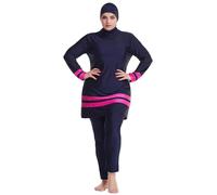 Generisch Muslim Women's Oversized Swimsuit Conservative Swimsuit Long Sleeve Trousers Swimming Cap Three Piece Swimsuit, navy, XXL