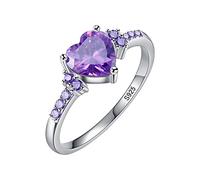 Generisch Natural Amethyst Cubic Zirconia Silver Ring Wedding Heart Shaped Ring Jewelry Simple Rings Set, 8, Metal, No Gemstone