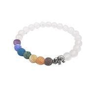 Generisch Natural Bracelet Stainless Steel Stackable Round Balancing Rings Width Beads Connected Small Bracelet Rings, one size, Stone