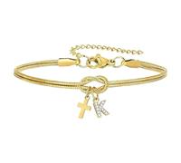 Generisch Natural Silver Message Heart and Round Zircon Rings, adorned with a 26 Letter Bone Pendant - An Elegant and Delicate Everyday Jewelry Black Pearl Bracelet Jewelry, 17.00, Metal