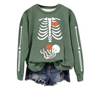 Generisch Neckerchief Clip Women's Winter Fashion Halloween Print Hooded Round Neck Long Sleeve Thin Pullover Top Summer Clothes Women, Army Green, S
