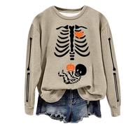 Generisch Neckerchief Clip Women's Winter Fashion Halloween Print Hooded Round Neck Long Sleeve Thin Pullover Top Summer Clothes Women, khaki, S