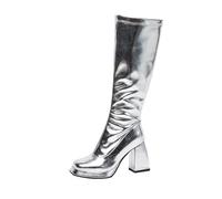 Generisch New Arrivals 2027 Women's Mid-Rise Leather Boots with Platform Sole Chunky Heel Zip for a Fashionable, silver, 9 UK