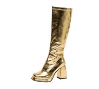 Generisch New Arrivals 2027 Women's Mid-Rise Leather Boots with Platform Sole Chunky Heel Zip for a Fashionable, gold, 2/2.5 UK