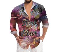 Generisch New Year Spring Festival Men's 3D Digital Print Long Sleeve Shirt Elegant Button Down Top Stylish Design, darkblue, M
