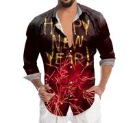 Generisch New Year Spring Festival Men's 3D Digital Print Long Sleeve Shirt Elegant Button Down Top Stylish Design, Hot Pink, XL