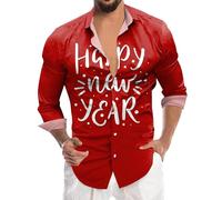 Generisch New Year Spring Festival Men's 3D Digital Print Long Sleeve Shirt Elegant Button Down Top Stylish Design, Green, XXL