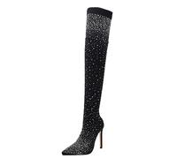 Generisch Night clubs in foreign trade wear high heels with diamond tips, shiny boots with 12 cm diamonds at the top, shoes for women, elegant, black, 9 UK