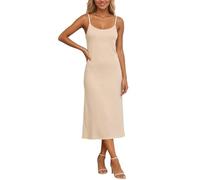 Generisch Nightdress Women's Long Summer Night Dress Soft Cotton Sleep Shirt with Adjustable Straps Plain Leisure Pyjamas Sleepwear Sleeveless Negligee Loungewear Sleep Shirt, beige, XXL