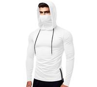 Generisch Ninja Hoodie Men's Plain Hoodie Mask Sweatshirt Halloween Steampunk Hoody Japanese Hoodies Tactical Hoodie Hip Hop Hooded Shirt Cosplay Costume Fitness, White, S