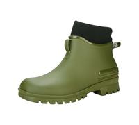 Generisch Non-Slip Rain Boots for Women, Short Rubber Shoes for Rain, Plain Platform Rain Boots, Garden Boots, Rubber Outside Block Heel, Work Wide Shoes, Green, 5 UK