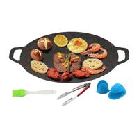 Generisch Non-Stick Round Grill Pan, Korean Grill Pan with Non-Adhesive Coating, Grill Accessories with Grill Brush, Grill Gloves and Tongs, for Induction Electric Hob