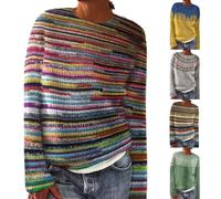 Generisch Norwegian Pullover Women's Knitted Striped Knitted Jumper Long Sleeve Crew Neck Winter Jumper Knitted Elegant Knitted Jumper Comfortable Soft Sweat Pullover Leisure Classic Jumper Tops, red