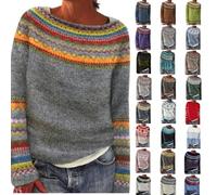 Generisch Norwegian Pullover Women's Original Christmas Unusual Pullover Wool Jumper Winter Cashmere Sweater Long Sleeve Tops Elegant Round Neck Casual Warm Winter Jumper Knitted Jumper Jumpers, A001