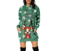 Generisch Norwegian Pullover Women's Winter Dress with Merry Christmas Print Long Sleeve Hoodie Long Sleeve Midi Dresses with Pockets Sweaters Teenager Boys, Army Green, XXL