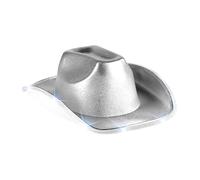 Generisch Nostalgia Series Hot Embossed Fabric with Lights Ma Rdi Gr As Gold and Silver Eva Dic Kie Cowboy Hat with Lights Flag Cowboy, silver, One Size