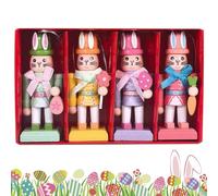 Generisch Nutcracker Figurine - 4-Piece Wooden Table Sculptures Set - 10.4 cm Rabbit Collectible Figure - For Holidays Home Bookshelf Party Workplace Living Room and Mantle