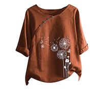 Generisch O-Neck Short Button Sleeve Print Flowers Short T-shaped Tops Blouse Casual Women Blouse Leopard Leggings Children, red, XL