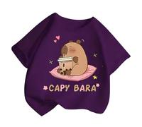 Generisch O-Neck T-Shirt Short Sleeve T-Shirt Girls Kawaii Rabbit Print Blouse Cotton Baggy Fit Jumper Spring Summer Short Sleeve Blouse Kids Summer Blouse for 1-14 Years Sports Shirt, Tops B2-Purple
