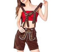 Generisch Oktoberbierfest Women's Leather Shorts Authentic German Jumpsuit Medieval Costume Women Fool (Brown, L)