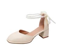 Generisch Oktoberfest Shoes Women's Block Heel Square Lace Low Heel Elegant Slippers Work Leisure Classic Comfortable, beige, 5 UK