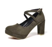 Generisch Oktoberfest Shoes Women's Chunky Heel Waterproof Large Heel Casual Shoes Everyday and Stylish Combination with Dirndl Dress Slip On Design for Fit Comfortable Cosplay High, 4 Dark Green, 8.5