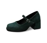 Generisch Oktoberfest Shoes Women's Chunky Heel Waterproof Large Heel Casual Shoes Everyday and Stylish Combination with Dirndl Dress Slip On Design for Fit Comfortable Cosplay High, 2 dark green, 6