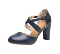 Generisch Oktoberfest Shoes Women's Chunky Heel Waterproof Large Heel Casual Shoes Everyday and Stylish Combination with Dirndl Dress Slip On Design for Fit Comfortable Cosplay High, 5 Navy, 10 UK