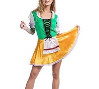 Generisch Oktoberfest Women's Outfit Dirndl German Female Hanging Collar Bavaria Waist Dress Beer Festival High Waist Sexy Short Sleeve Clothing 2-Piece Set Dress + Sleeves, yellow, One size
