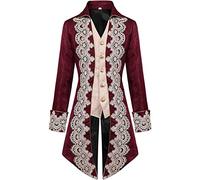Generisch On Trousers Men's Embroidered Tailcoat Medieval Jacket Gothic Prince Victorian Frock Coat Uniforms Pilot Aviator Men (Red, L)