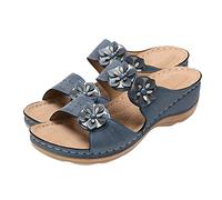 Generisch Open Flats for Women Shoes Slippers Wedges Floor Comfortable Toe Sandals Thick Women Slippers 125, blue, 4 UK