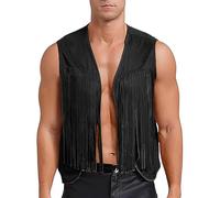 Generisch Original Fringe Indian Bohemian Music Festival 60s Western Vest Men's Suits Retro, black, XL