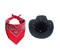 Generisch Original Halloween Costume for Cats as a Stylish Cowboy with Hat Fashionable Bandana for Any Party (Black, 16 cm)
