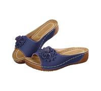 Generisch Orthopaedic Sandals, Women's Summer, Women's Mules, Summer Elegant Slippers with Flowers, Summer Sandals, Large Sizes, Wedge Sandals, Comfortable Roman Sandals, Lightweight Slippers, blue, 9