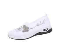 Generisch Orthopaedic Shoes Women's Walking Shoes with Embroidery Butterfly Lightweight Width H Mesh Breathable Casual Comfort Running Shoes Comfortable Summer Shoes Trainers, White, 6 UK