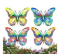 Generisch Outdoor Metal Butterflies - 4 Piece Wall Art Sculpture Set, Decorative Patio Butterfly Decoration for Garden, Balcony, Nature Inspired Wall Hanging
