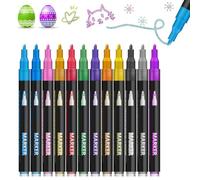 Generisch Outline Marker | 12 Colours Double Line Art Glitter Pens - Outline Glitter Marker | For Painting Drawing Diary Writing School Decorating Crafts Greeting Cards Doodling Poster