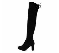 Generisch Over the Knee Boots with Robust Block Heel Round Toe High Shaft for Elegant Casual Fashion Festive Occasions, black, 4 UK