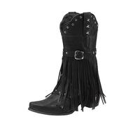 Generisch Over the Knee Boots Women Shark Boots Cowboy Boots for Women Western Boots Pointed Toe Low Block Heel Tassel Decoration Ankle Boots Women Shoes, black, 5 UK