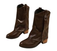 Generisch Over-the-knee boots, women's boots, knee boots, waterproof, non-slip, western boots with heel, long shaft, platform calf boots, brown, 8 UK