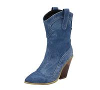 Generisch Over the Knee Boots Women's Shark Boots Cowboy Boots for Women Western Boots Pointed Toe Low Block Heel Short Ankle Boots, blue, 9 UK