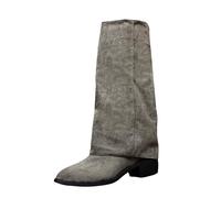 Generisch Over-the-knee boots women's suede wide shaft boots with heel fold over shark boots elegant comfortable long shaft boots overknee slip boots autumn winter transition boots, gray, 5 UK