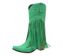 Generisch Over-the-knee boots women's wide shaft - women's cowboy boots with funnel heel - biker boots fringe western boots pointed knee high boots vintage riding boots non-slip slip-on boots, Green